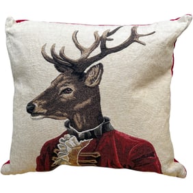Luxury Hines of Oxford Ronald Reindeer Tapestry Pillow 18" x 18", Feather Cushion NEW