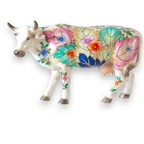 Charming Tobacco Leaf Hand Painted Cow Decorative Figurine After Mottahdeh