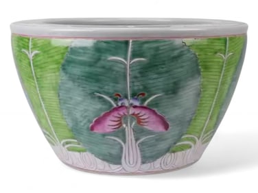 Hand-Painted Chinese Bok Choy Cabbage Leaf Ceramic Fish Bowl Planter, Jingdezhen Porcelain