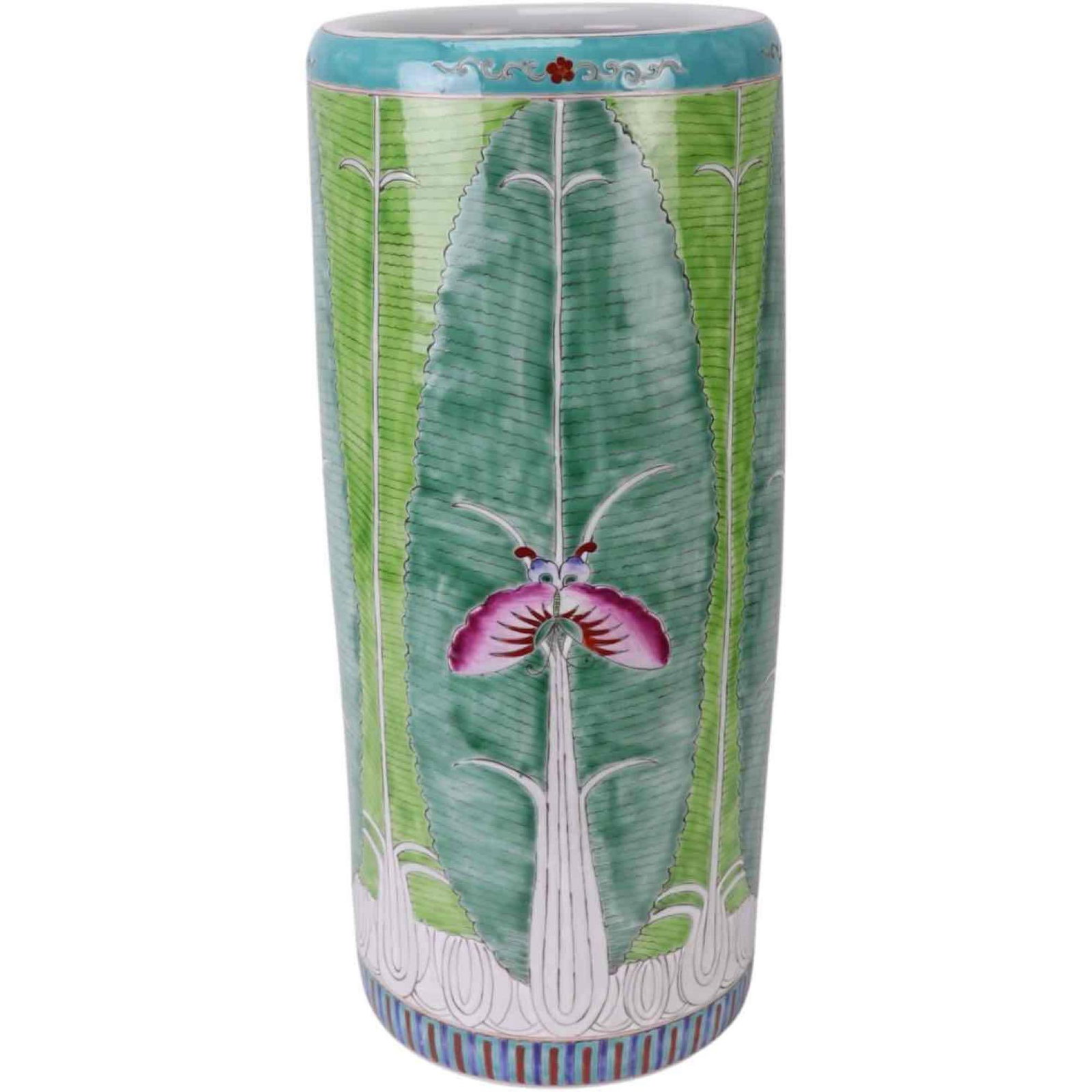 Hand-Painted Jingdezhen Bok Choy Ceramic Umbrella Stand: Hand-painted Jingdezhen porcelain umbrella stand featuring an intricate bok choy cabbage motif. This ceramic holder combines traditional Chinese craftsmanship with functional desi