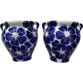 Pair of Hand Painted Majolica Ceramic Wall Planters, Made in Spain