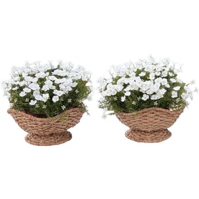Pair of Scalloped Edge Handmade Water Hyacinth Planters Baskets Storage