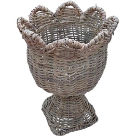 Handwoven Pedestal Basket Planter Scalloped Edges