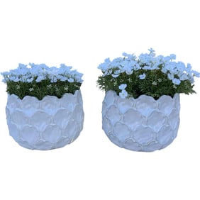 LOT WITHDRAWN Pair of Hand-Painted White Ceramic Outdoor Planters