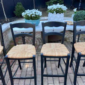 Set of 4 Olivo & Godeassi Italian Bar Stools – Black Wood with Rush Seats