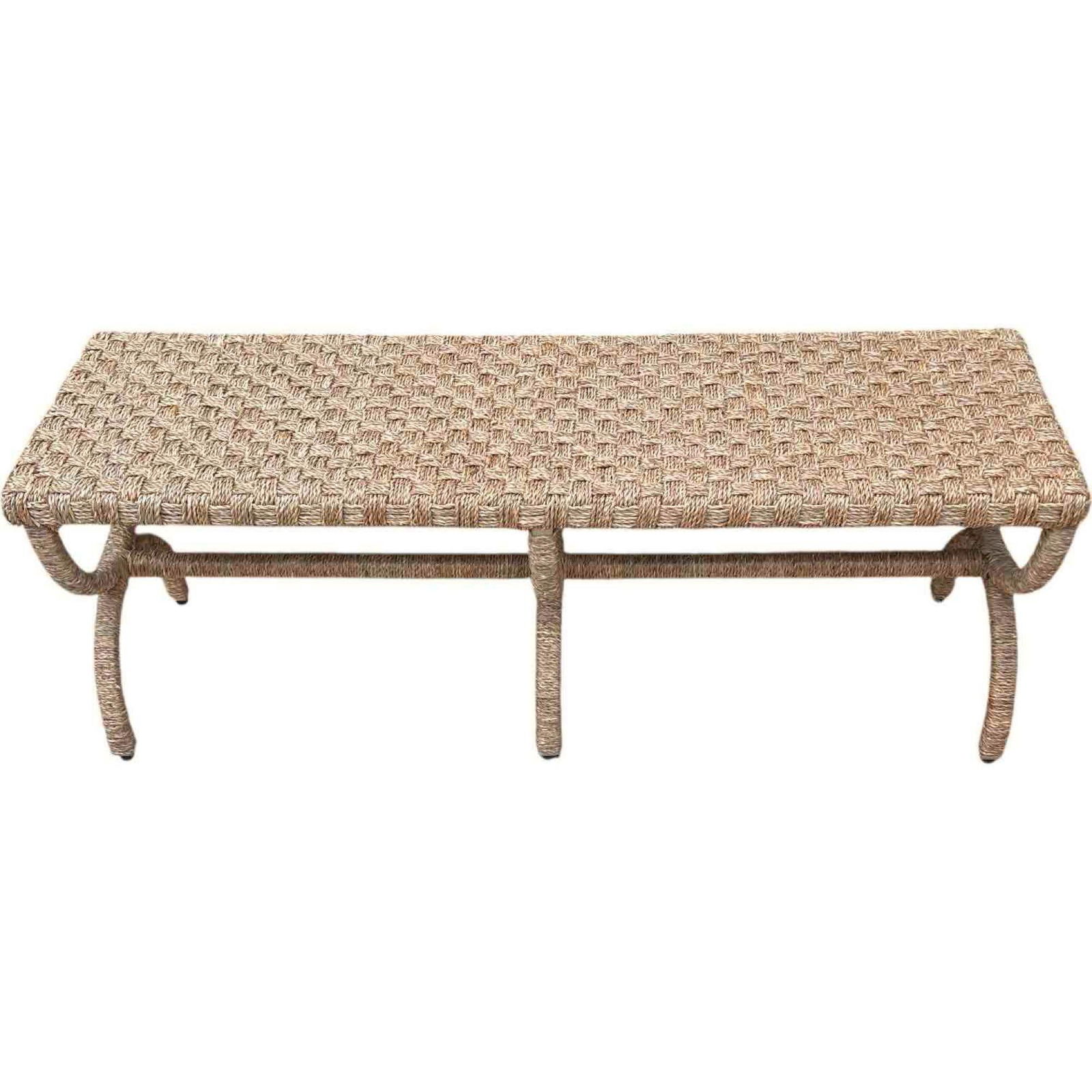 Handmade Natural Woven Fiber Bench with Off-White Cushion – In the Style of Serena and Lily, 2 of (1 of 10)