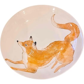 Italian Hand-Painted Ceramiche Fabbro Fox Display Bowl
