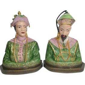 Pair of Monumental Chinese Export-Style Porcelain Busts