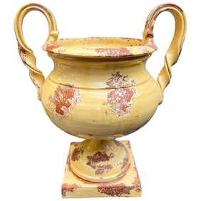 Italian Tuscan Yellow Terra Cotta Urn with Distressed Patina