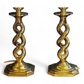 Vintage Pair of Barely Twisted Spiral Brass Table Lamps
