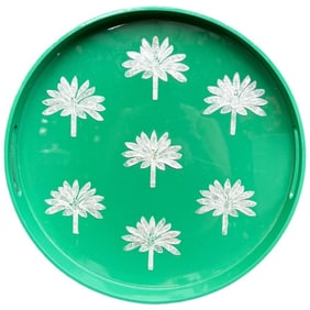 Chic Green Lacquer and Capiz Shell Serving Decorative Tray, Round