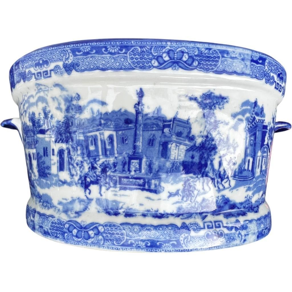 20th Century Antique Victorian Ware Blue Ironstone Porcelain Planter Or Foot Bath (1 of 7)