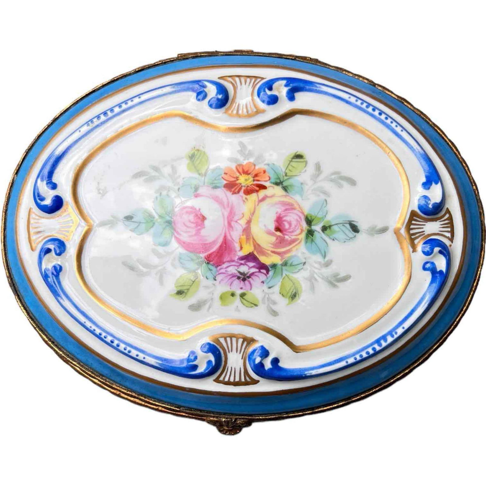 Vieux (Old) Paris Circa 1860-1870 Porcelain Hand Painted Jewlery Trinket Box with Bronze Ormulu (1 of 11)