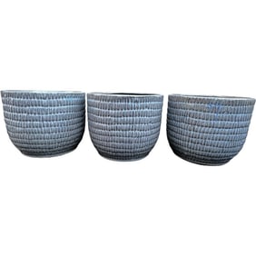 Set of 3 Glazed Textured Taupe/Gray Ceramic Planters