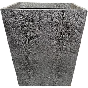 Restoration Hardware Faux Shagreen Leather Wrapped Wood Wastebasket, Bin - Grey