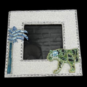 Pair of Beaded Chinoiserie Picture Frames, Tiger Motif