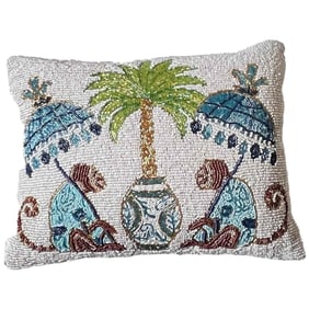 Chic Chinoiserie Motif Beaded Lumbar Decorative Pillow