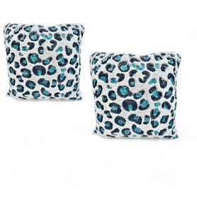 Cheetah Leopard Motif Hand Beaded Square Accent Decorative Pillows, A Pair
