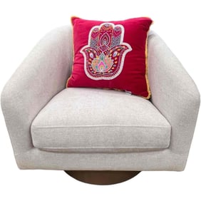 Bohemian Mandala Accent Pillow in Vivid Velvet with Hand Beaded Hamsa Motif, Decorative Pillow