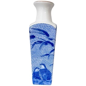 ARITA Chinese Blue and White Quail Handpainted Fine Porcelain Bud Vase