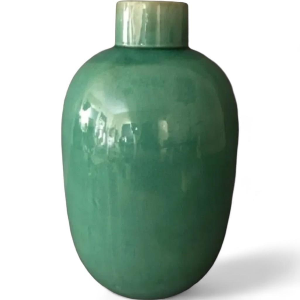 Vibrant Craquele Crackle Ceramic Glazed Green Large Pottery Vase (1 of 5)