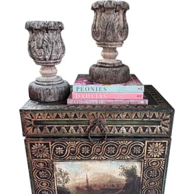 Pair of Antique Carved Wooden Finials / Candleholders