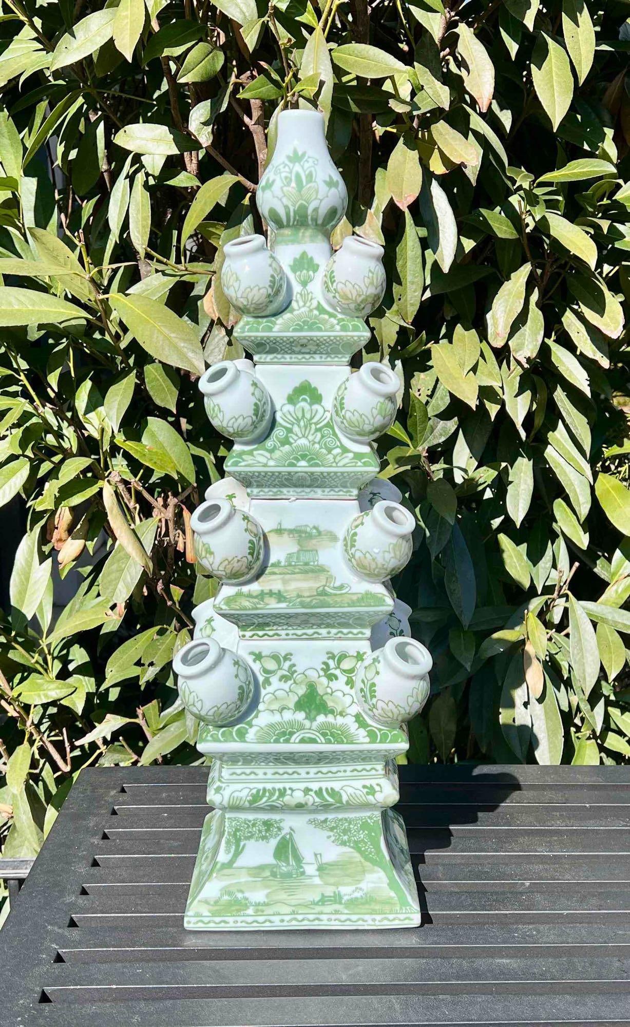 Green Porcelain Pagoda Form Tulipiere Planter (1 of 11)
