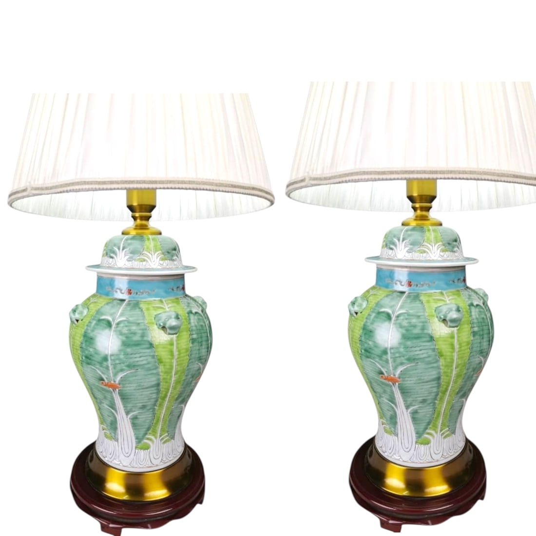 Bok Choy Famille Verte Lamp Pair, Hand-Painted Jingdezhen Porcelain (1 of 5)