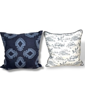 Serena & Lily Pair of Luxury Pillows with Discontinued Beach Toile Pattern, 22" x 22"
