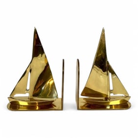 Vintage Brass Sailboat Bookends - Mide-Centuty Design, Made in England, a Pair