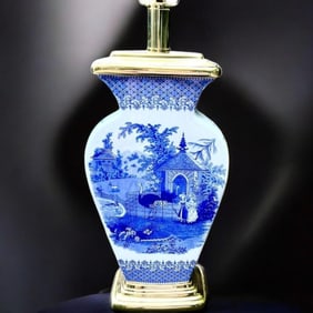 Spode Zoological Collection Table Lamp, Blue & White Chinoiserie Motif