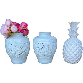 Group of 3 White Ceramic Decor Items – Two Ginger Jars