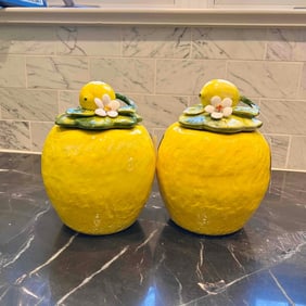 Pair of Hand-Painted Italian Lemon Jars by Ceramiche F.