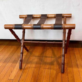 Faux Bamboo Wood and Leather Luggage Rack