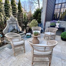 Restoration Hardware – Set of 4 Outdoor Indoor Dining Arm Chairs, Brand New, (Lot 1 of 2)