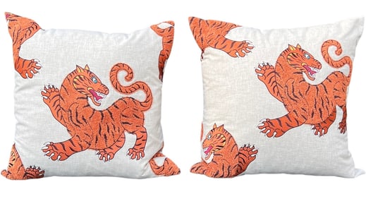 Pair of Luxurious "Easy Tiger" Style Decorative Pillows, 22 x 22"
