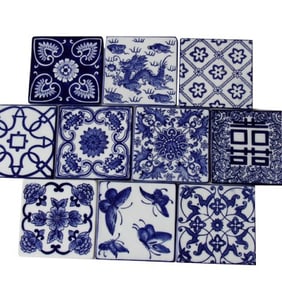 Set of 10 Hand-Painted Asian Design Porcelain Coasters – Jingdezhen