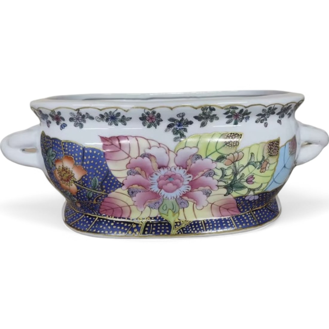 Large Hand-Painted Tobacco Leaf Porcelain Footbath – Double Handle Design (1 of 11)