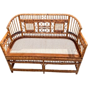 Vintage Brighton Pavilion Burnt Bamboo Bench Loveseat with New Caned Seat – 45"W x 30"H x 24"D