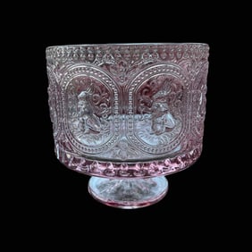 Pink Glass Rabbit Motif Footed Compote Bowl