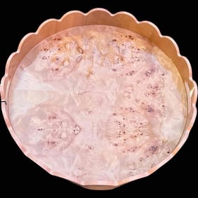 Lacquered Burled Wood Scalloped Edge Round Serving Tray