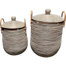 Set of 2 Handwoven Lidded Storage Baskets – In the Style of Serena & Lily