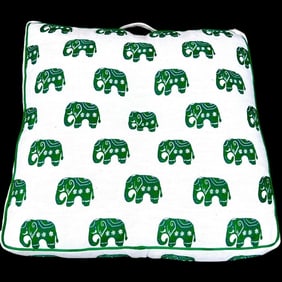Green Velvet Appliqué Floor Cushion with Handles