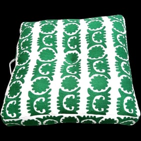Green Velvet Appliqué Floor Cushion with Handles