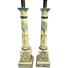 Pair of Vintage Pierre Deux Table Lamps – Blue & Yellow