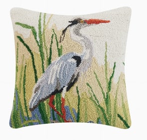 Pair 100% Wool Hooked Accent Pillow – Great Blue Heron