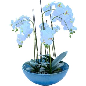French Blue Glazed Ceramic Round Centerpiece Bowl