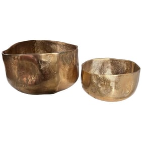 Set of 2 Hand-Hammered Brass Cachepots – Brand New