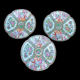 Set of 3 Hand-Painted Rose Medallion Porcelain Plates