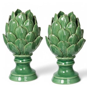 Pair of Vintage-Style Green Ceramic Artichoke Accent